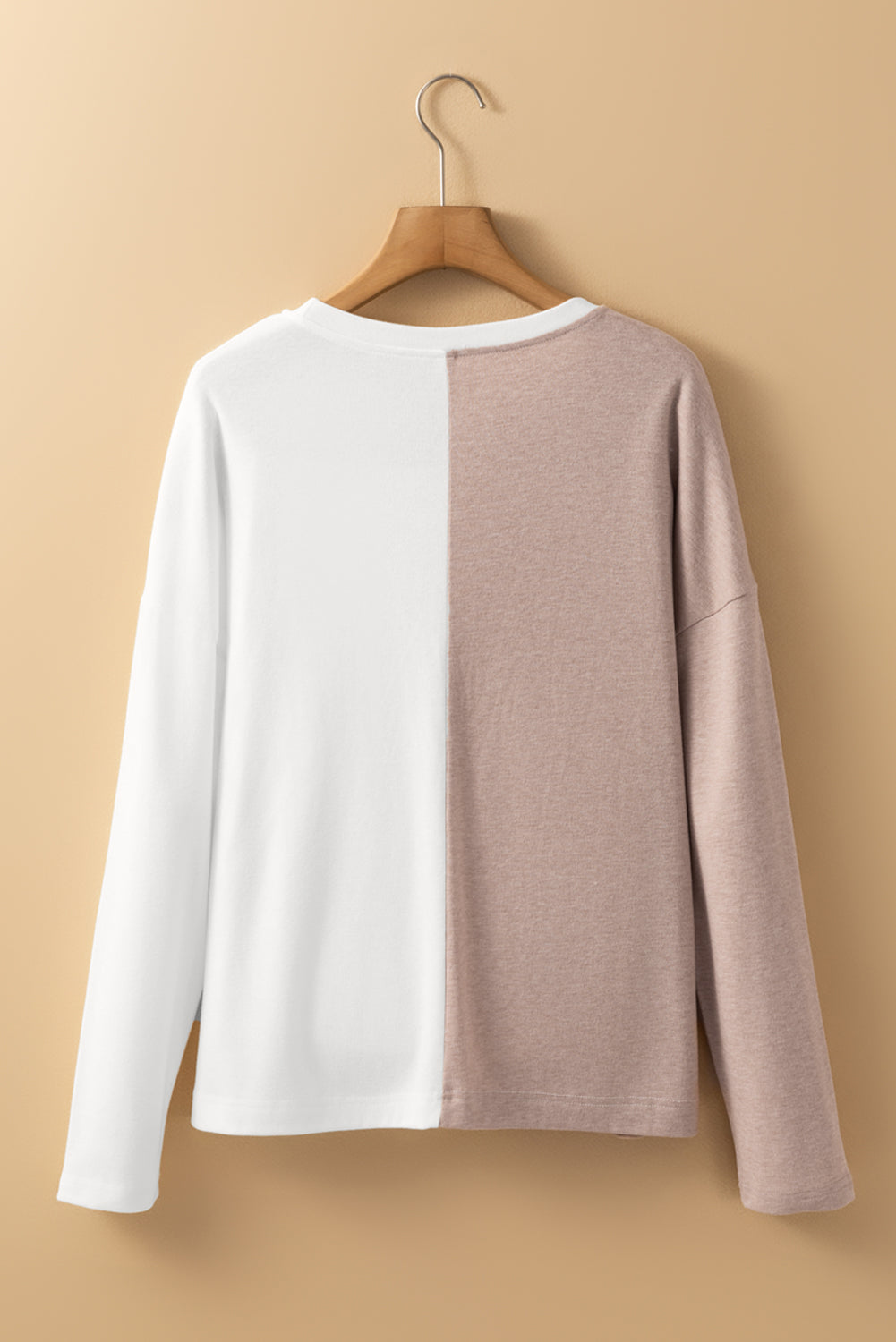 Khaki Colorblock Long Sleeve Crew Neck Top Long Sleeve Tops JT's Designer Fashion
