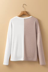 Khaki Colorblock Long Sleeve Crew Neck Top Long Sleeve Tops JT's Designer Fashion
