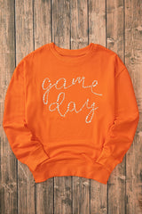 Orange Rhinestone game day Pattern Drop Shoulder Sweatshirt Graphic Sweatshirts JT's Designer Fashion