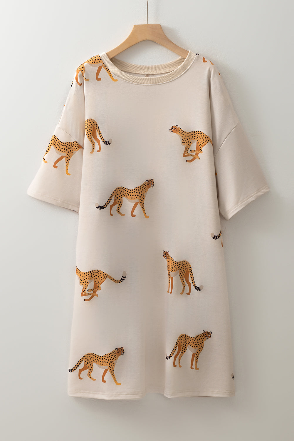 Apricot Plus Size Cheetah Print Side Pockets T Shirt Mini Dress Plus Size Mini Dresses JT's Designer Fashion
