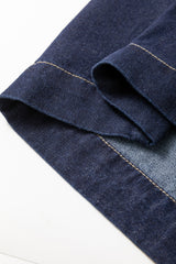 Dirty blue Zipped up Bodice Collared Short Puff Sleeve Denim Dress Mini Dresses JT's Designer Fashion