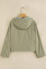 Laurel Green Zipped Pocket Cropped Hooded Utility Jacket Jackets JT's Designer Fashion