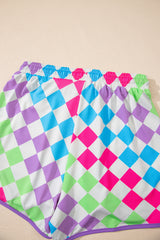Multicolour Checkered Drawstring Elastic Waist Casual Shorts Casual Shorts JT's Designer Fashion