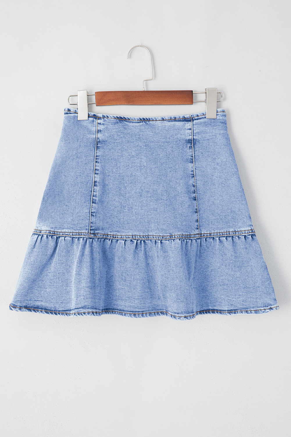 Beau Blue Asymmetric Ruffle Overlay Denim Mini Skirt Skirts & Petticoat JT's Designer Fashion