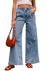 Dusk Blue Medium Wash Super Wide Leg Denim Pants Jeans JT's Designer Fashion