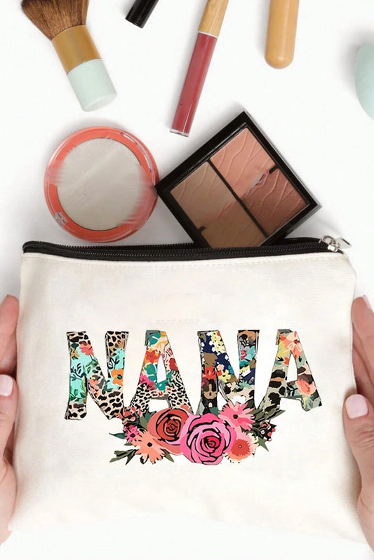 White Leopard Flower NANA Print Cosmetic Bag Makeup Bags JT's Designer Fashion