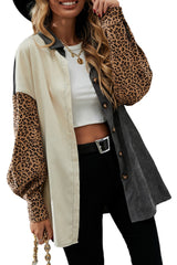 Gray Color Block Leopard Patched Corduroy Shacket Jackets JT's Designer Fashion