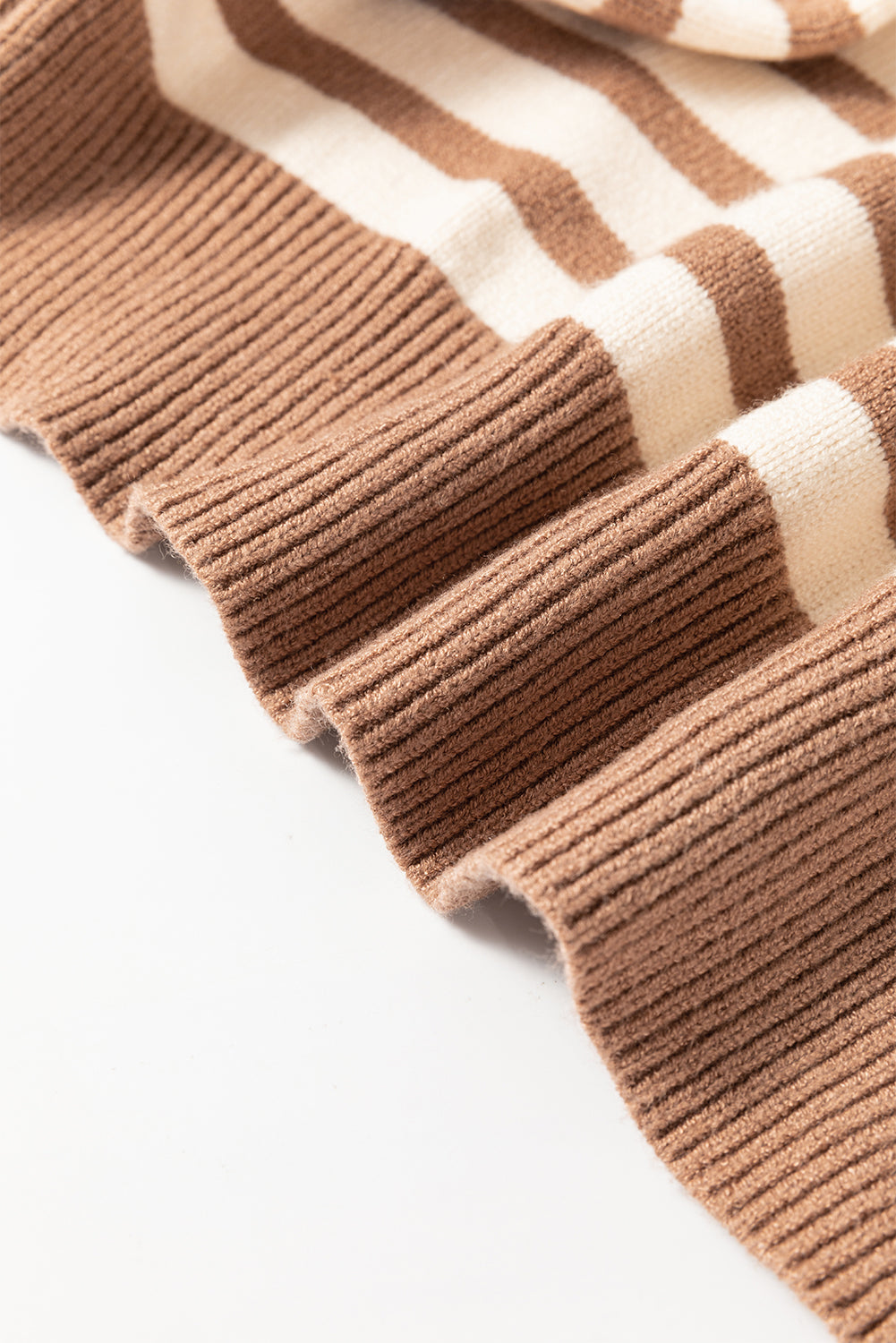 Brown Stripe Colorblock Bishop Sleeve Turtleneck Sweater Sweaters JT's Designer Fashion