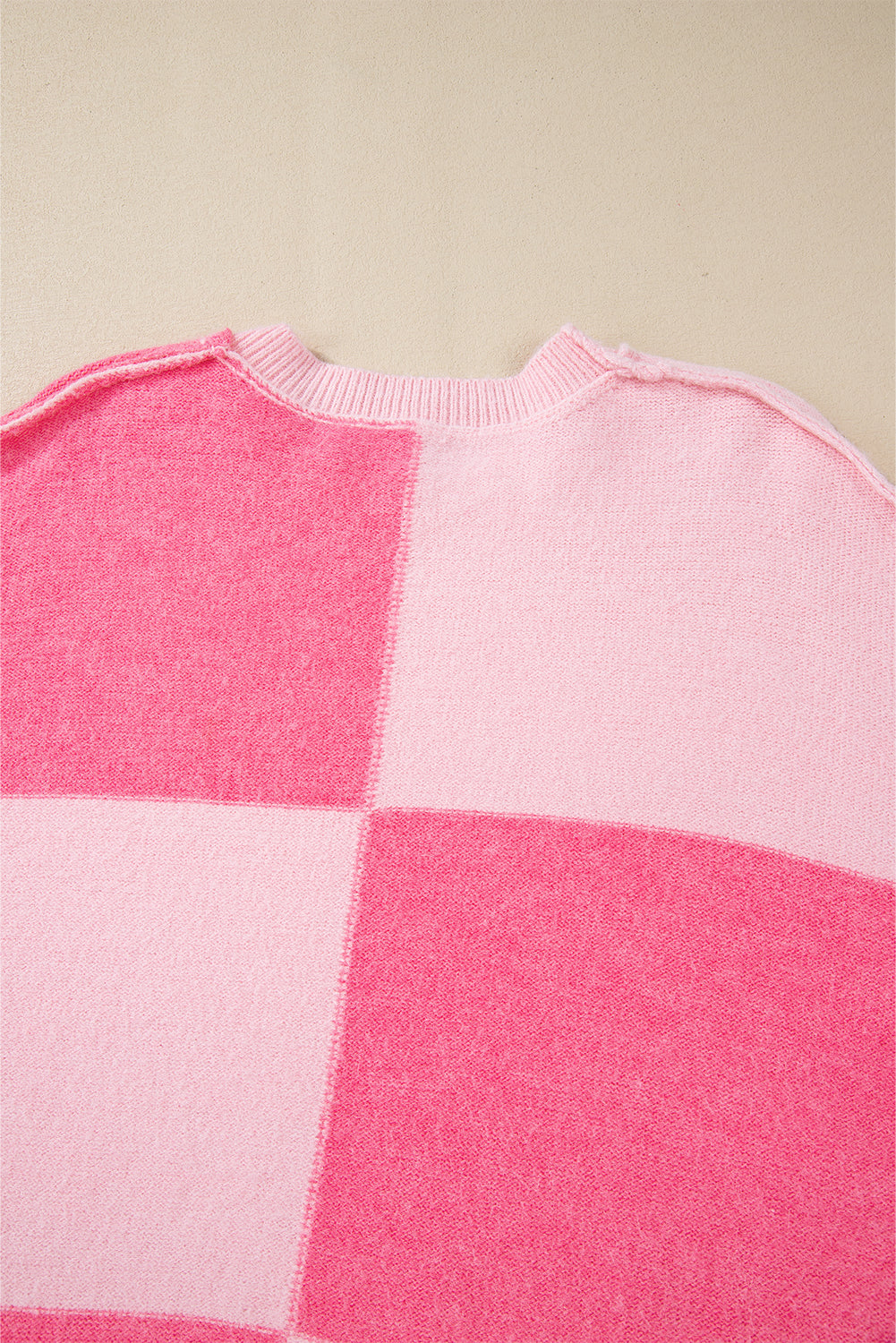 Pink Checkered Colorblock Striped High Low Loose Sweater Sweaters JT's Designer Fashion
