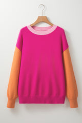Bonbon Three Tone Contrast Round Neck Loose Sweater Sweaters JT's Designer Fashion