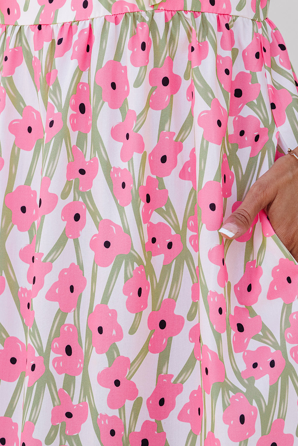 Pink Floral Print Square Neck Ruffled Strap Maxi Dress Floral Dresses JT's Designer Fashion