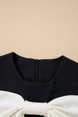 Black Contrast Bowknot Applique Crew Neck Sleeveless Mini Dress Mini Dresses JT's Designer Fashion