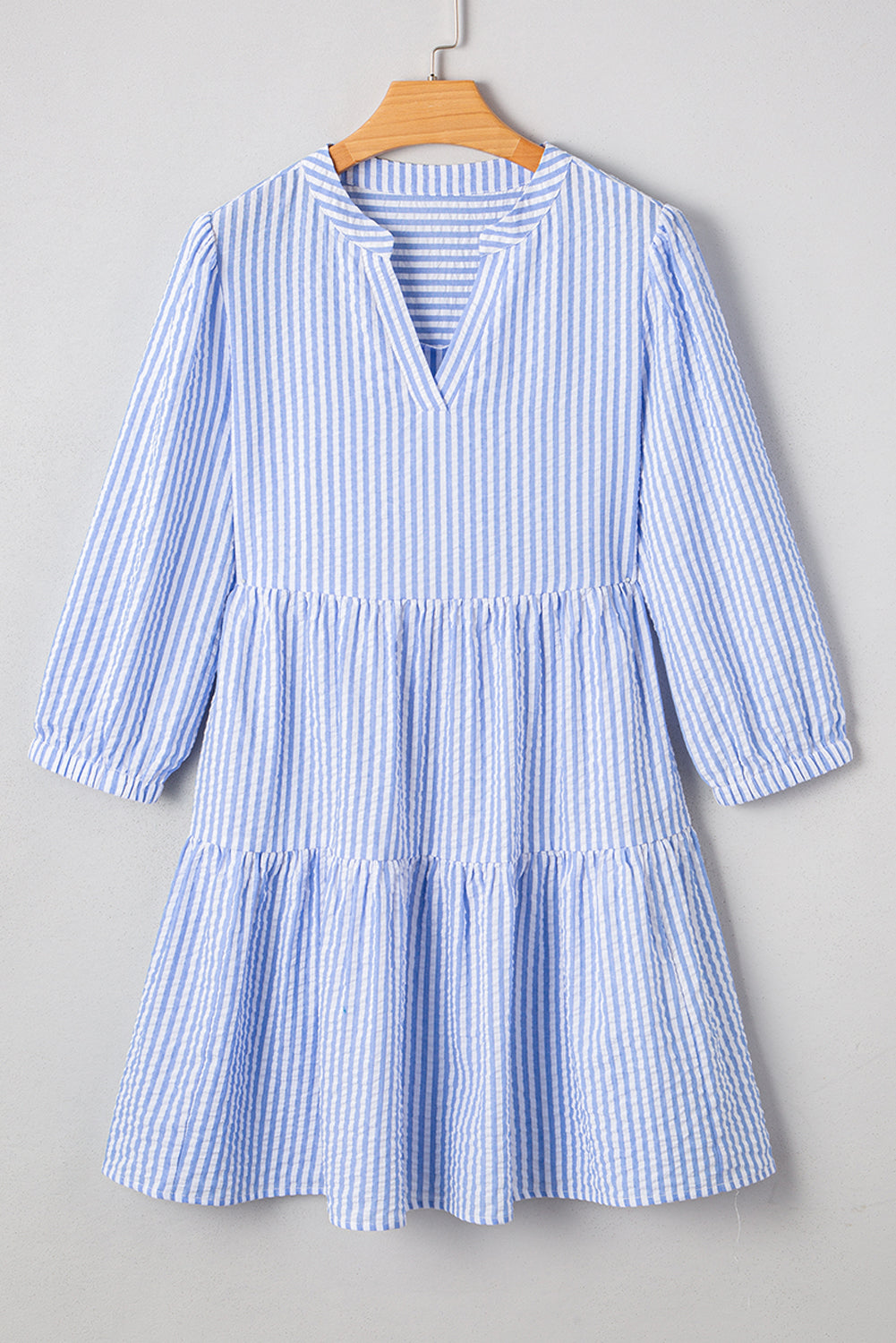 Sky Blue Stripe Bracelet Sleeve Tiered Shift Dress with Pockets JT's Designer Fashion