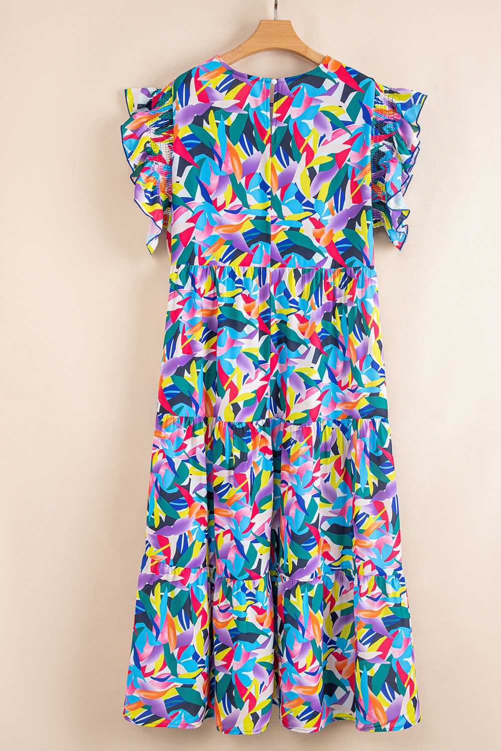 Blue Geometric Print Ruffled Short Sleeve Plus Size Tiered Maxi Dress Plus Size Maxi Dresses JT's Designer Fashion