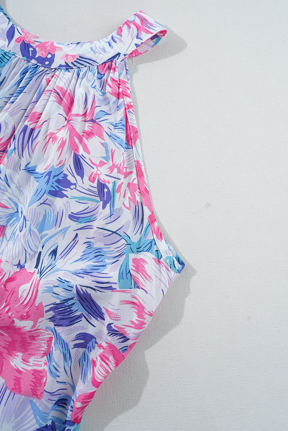 Sky Blue Floral Printed Sleeveless O Neck Knot Waist Maxi Dress Floral Dresses JT's Designer Fashion