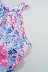 Sky Blue Floral Printed Sleeveless O Neck Knot Waist Maxi Dress Floral Dresses JT's Designer Fashion