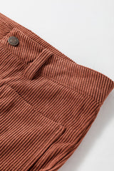 Brown High Waist Square Pockets Corduroy Pants Pants & Culotte JT's Designer Fashion