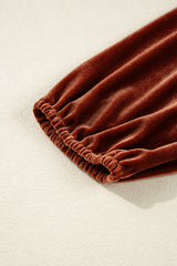 Clay Elastic V Neck Puff Sleeve Short Velvet Dress JT's Designer Fashion