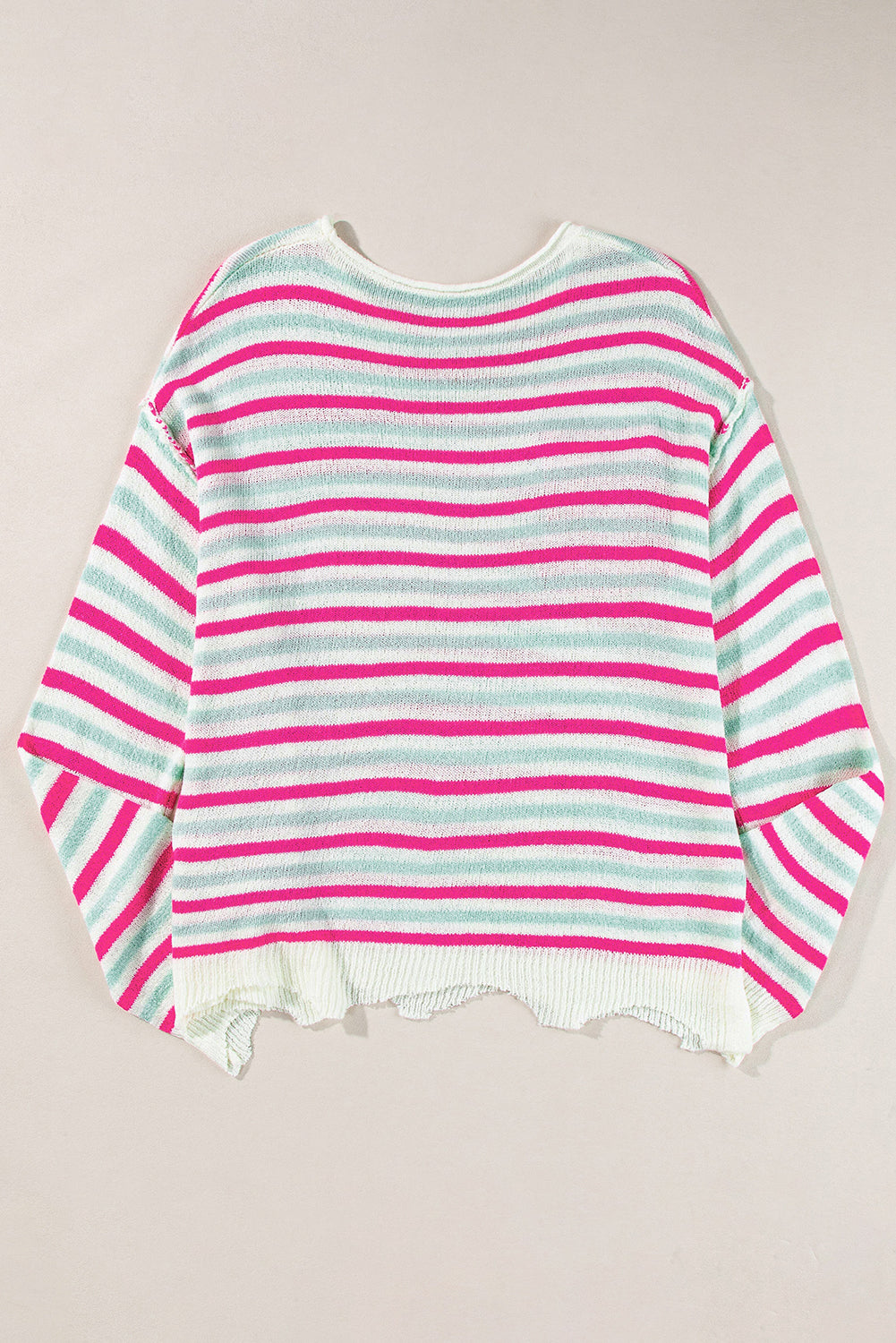 Rose Stripe Oversized Drop Shoulder Sweater with Pocket Sweaters JT's Designer Fashion