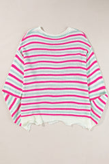 Rose Stripe Oversized Drop Shoulder Sweater with Pocket Sweaters JT's Designer Fashion