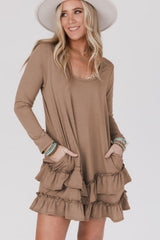 Goat Scoop Neck Tiered Ruffled Hem Long Sleeve Mini Dress Mini Dresses JT's Designer Fashion