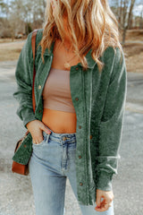 Green Vintage Washed Flap Pocket Button Shacket Jackets JT's Designer Fashion