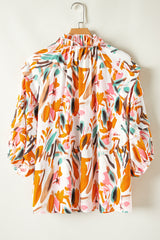 Yellow Abstract Print Drawstring Frilled V Neck 3/4 Sleeve Blouse Blouses & Shirts JT's Designer Fashion