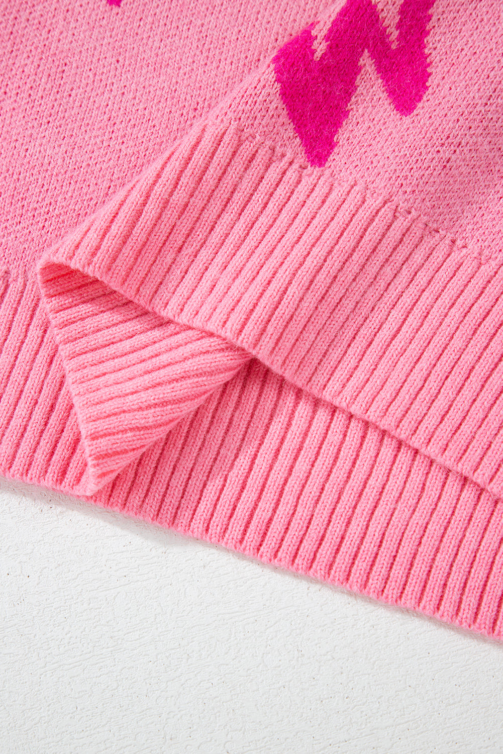 Pink Bow Pattern Drop Shoulder Loose Sweater Sweaters JT's Designer Fashion