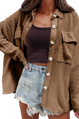 Dark Khaki Solid Color Corduroy Buttoned Long Sleeve Shacket Jackets JT's Designer Fashion
