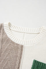 Vineyard Green Colorblock Patched Pocket Drop Shoulder Sweater Sweaters JT's Designer Fashion