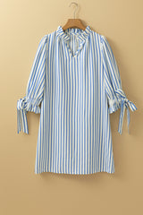 Sky Blue Stripe Knotted Bracelet Sleeve Notched Neck Shift Mini Dress Mini Dresses JT's Designer Fashion