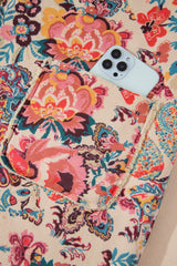 Beige Vintage Paisley Floral Printed Sherpa Lined Hooded Jacket Jackets JT's Designer Fashion