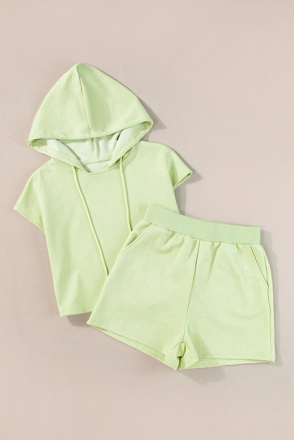 Meadow Mist Green Textured Cropped Hoodie and Shorts Set Short Sets JT's Designer Fashion