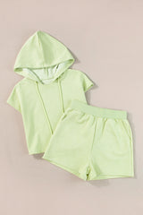 Meadow Mist Green Textured Cropped Hoodie and Shorts Set Short Sets JT's Designer Fashion
