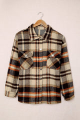 Orange Geometric Plaid Print Pocketed Shacket Plaid Shackets JT's Designer Fashion