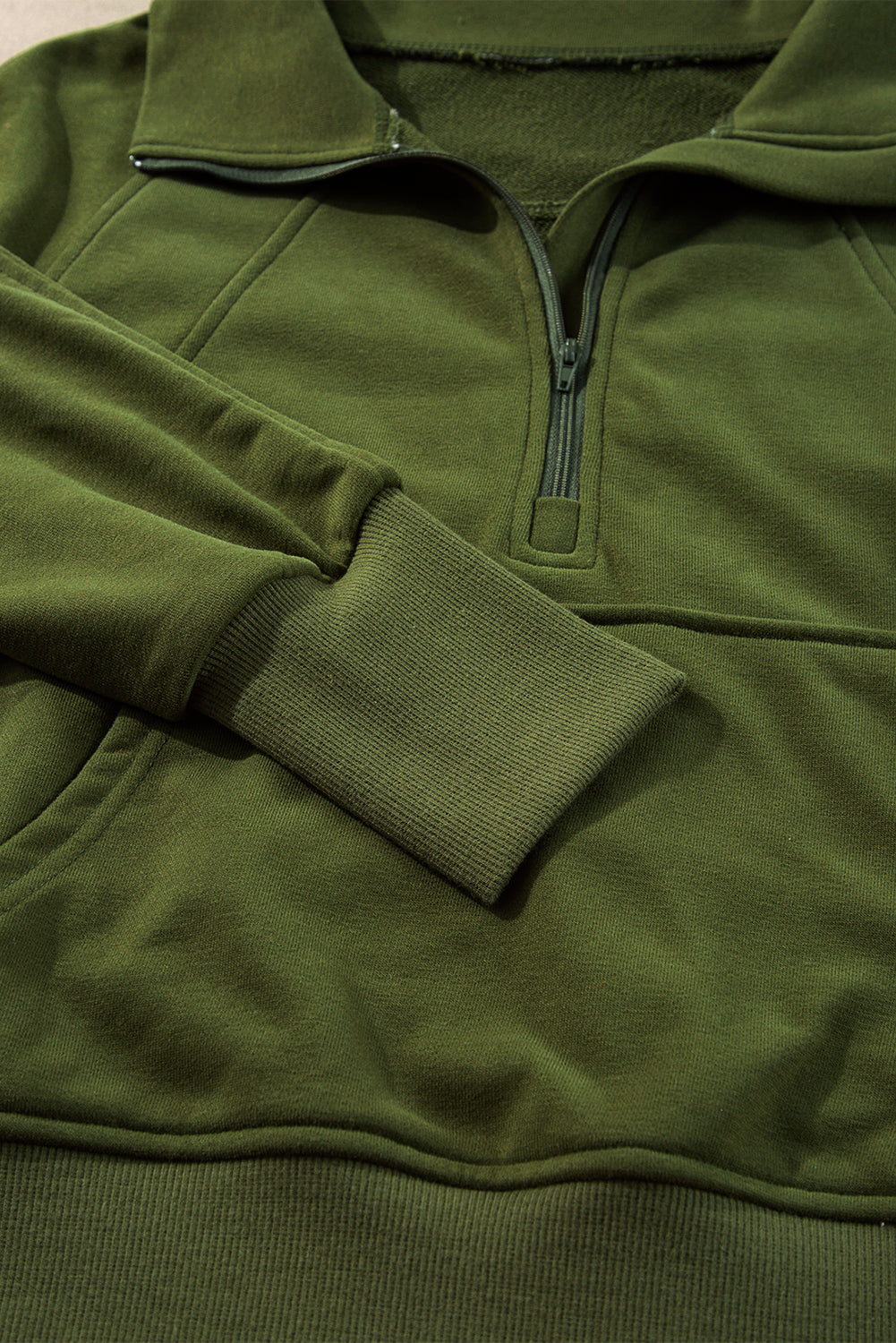 Moss Green Quarter Zip Stand Neck Kangaroo Pocket Sweatshirt Sweatshirts & Hoodies JT's Designer Fashion