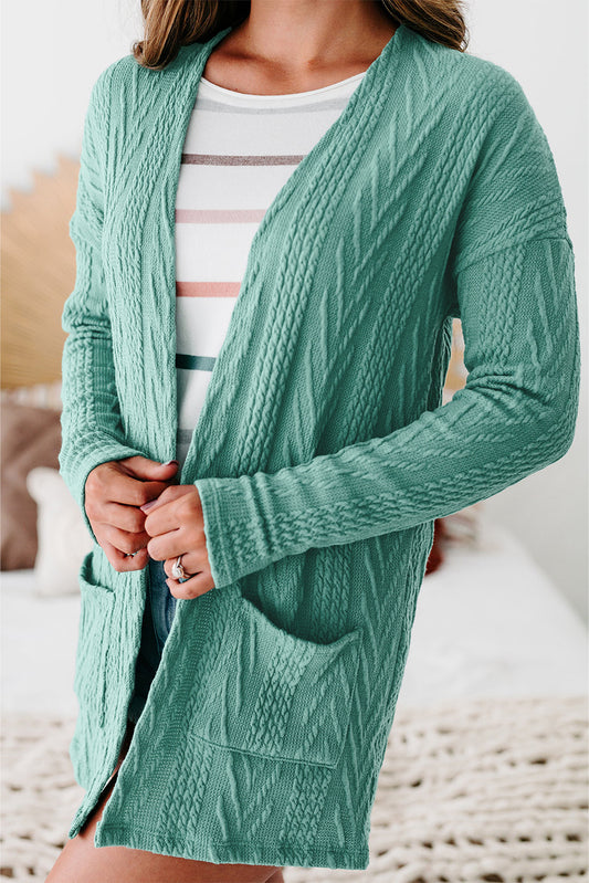 Canton Solid Textured Open Front Cardigan with Pocket Canton 97%Polyester+3%Elastane Cardigans JT's Designer Fashion