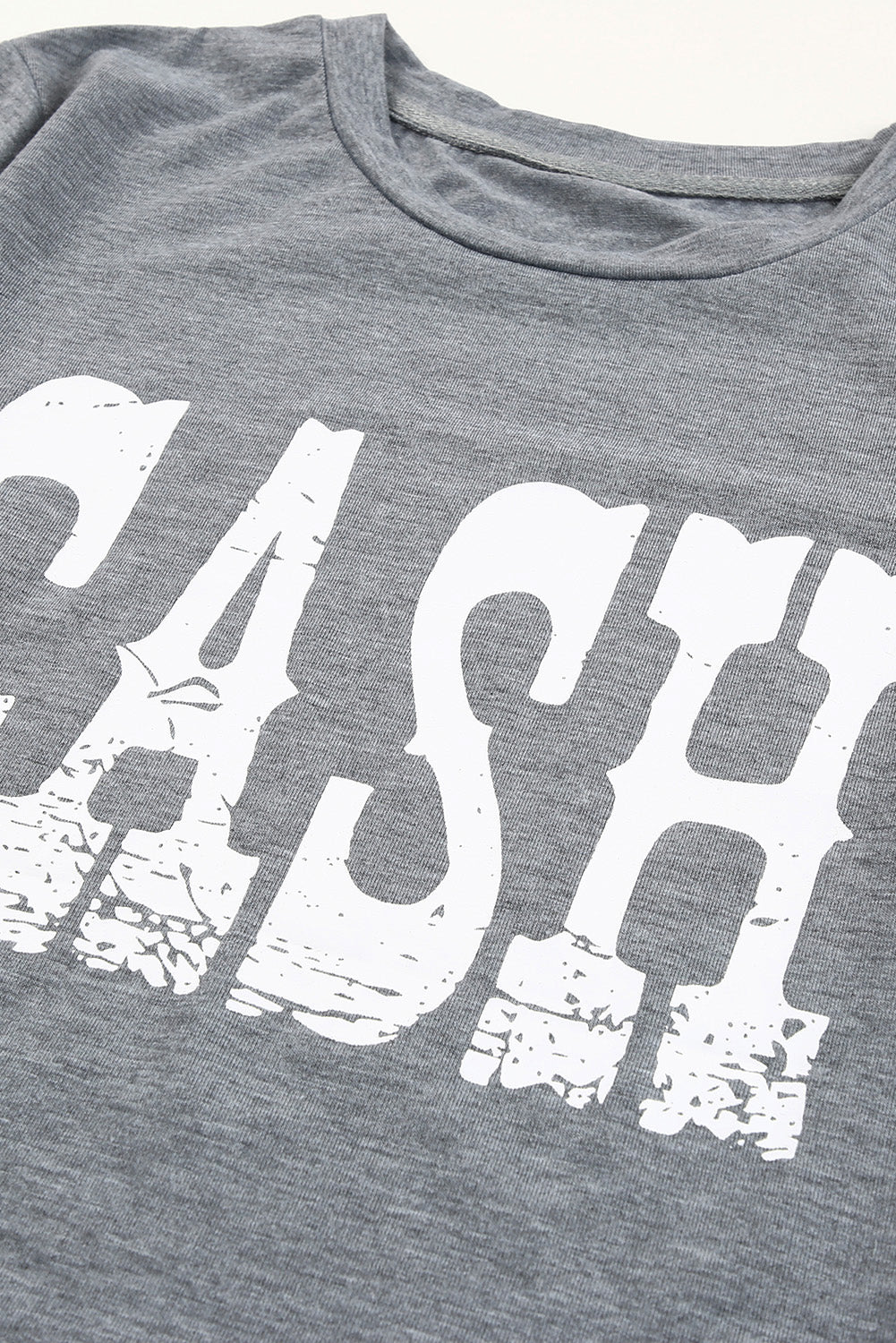 Gray CASH Letter Print T Shirt Graphic Tees JT's Designer Fashion