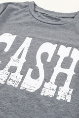 Gray CASH Letter Print T Shirt Graphic Tees JT's Designer Fashion