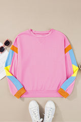 Pink Candy Colorblock French Terry Top Long Sleeve Tops JT's Designer Fashion