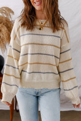 Multicolour Striped Ribbed Edge Drop Shoulder Sweater Sweaters JT's Designer Fashion