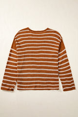Brown Stripe Drop Shoulder Casual Sweater Sweaters JT's Designer Fashion