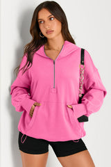 Bonbon Solid Kangaroo Pocket Half Zipper Oversized Hoodie Sweatshirts & Hoodies JT's Designer Fashion