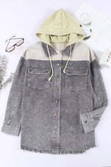 Gray Color Block Button Down Hooded Corduroy Jacket Jackets JT's Designer Fashion