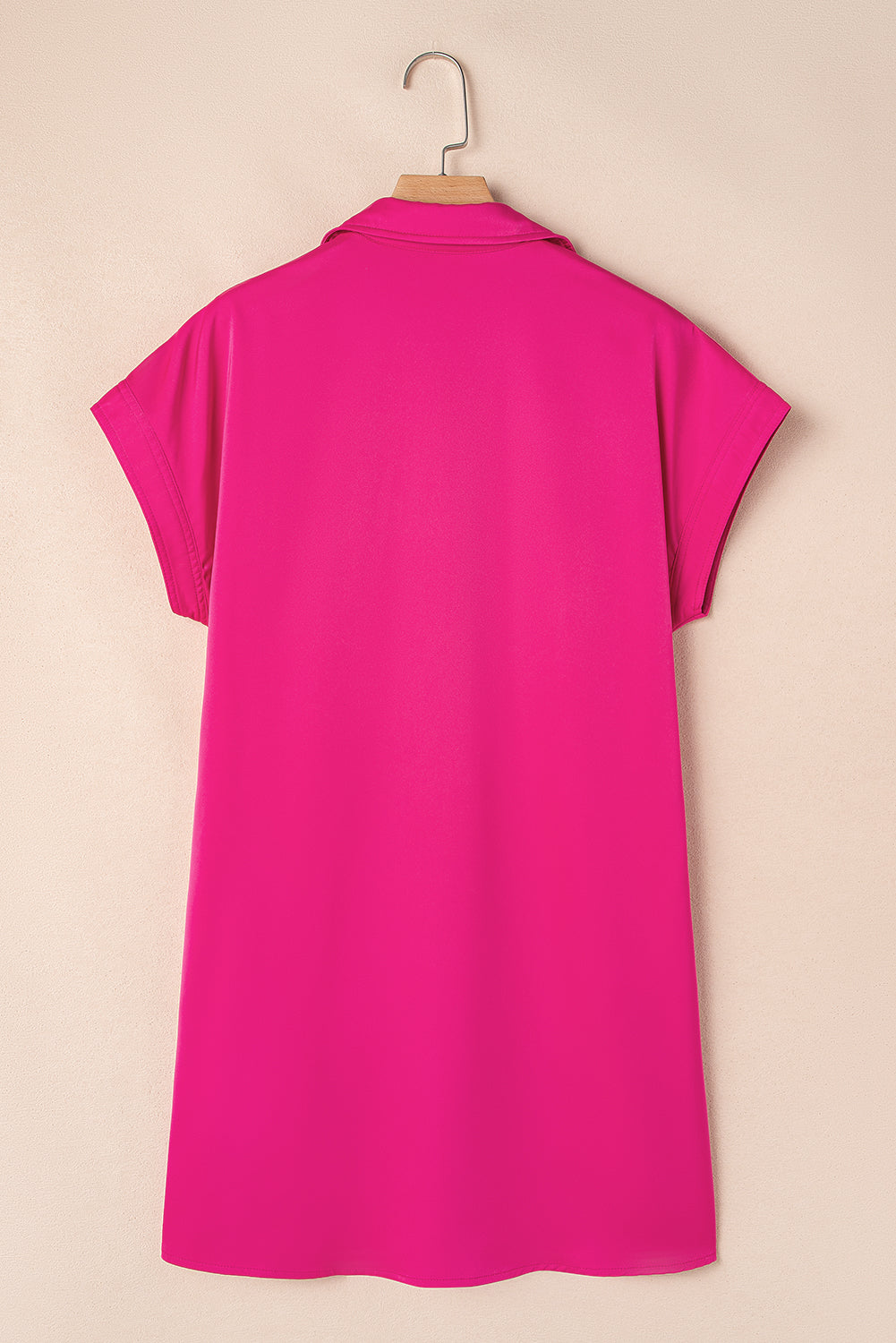 Rose Red Buttoned Collar Shift T-shirt Mini Dress Mini Dresses JT's Designer Fashion