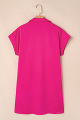 Rose Red Buttoned Collar Shift T-shirt Mini Dress Mini Dresses JT's Designer Fashion