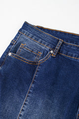 Navy Blue Plus Size Seamed Wide Leg High Waist Jeans Plus Size Bottoms JT's Designer Fashion