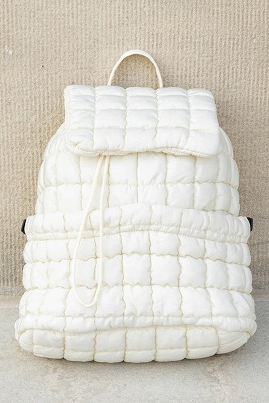 White Solid Flapped Quilted Puffer Backpack Backpacks JT's Designer Fashion