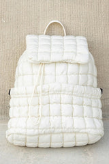 White Solid Flapped Quilted Puffer Backpack Backpacks JT's Designer Fashion