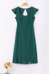 Sea Green Shirred Open Back Sweetheart Neck Ruffled Midi Dress Midi Dresses JT's Designer Fashion